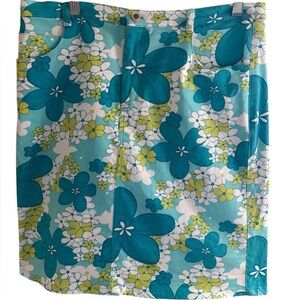 Y2K Retro View A-Line Short Skirt Size‎ 8 Turquoise Yellow Flowers